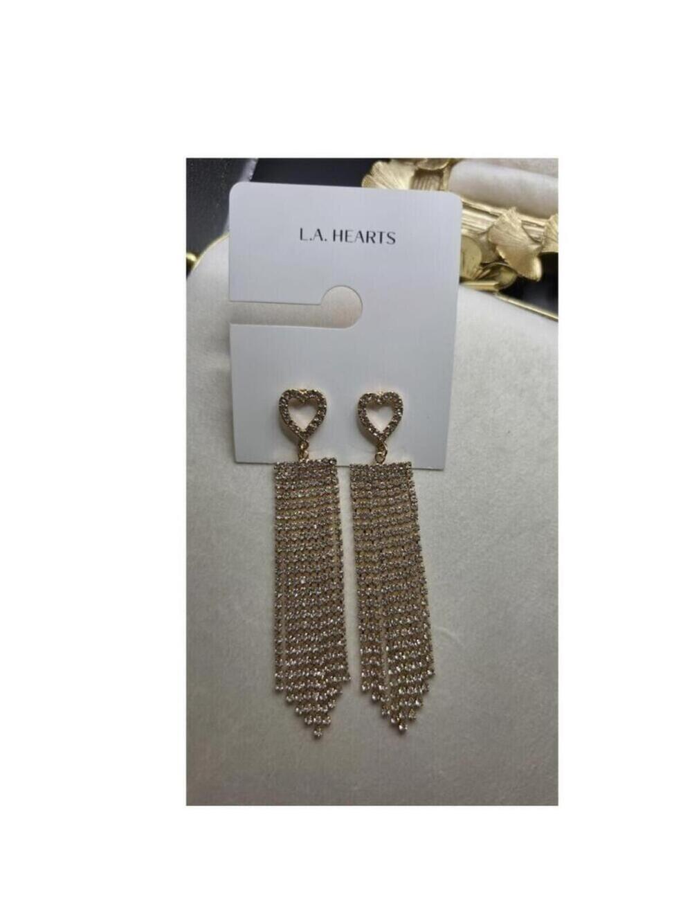 L.A. Hearts Gold Heart Dangle Drop Earrings Crystal Round Clear Love Jewelry